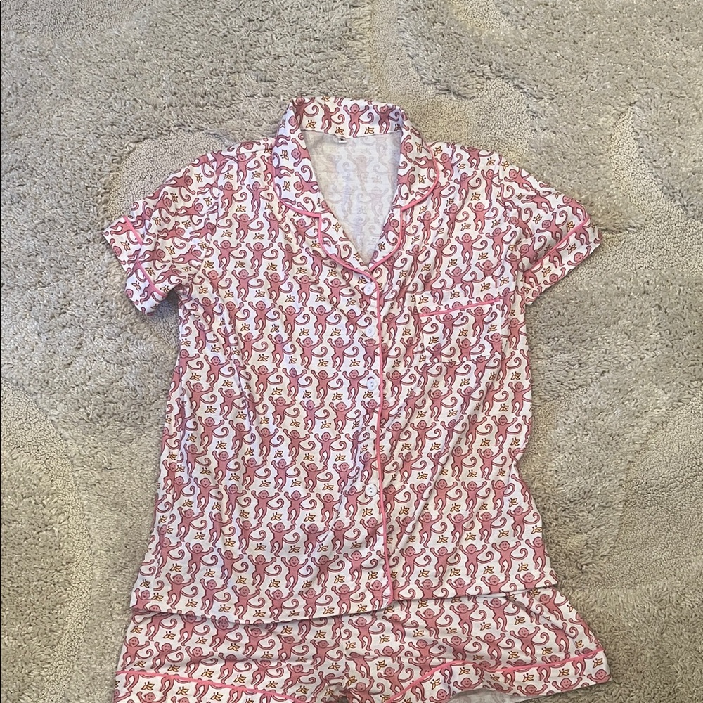 Designer inspired Pink and White Monkey Print Pajama Set